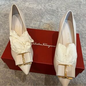 Salvatore Ferragamo Women's Ivory Heels with Gold Accent